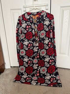 Tory Burch Black Dress with Red and Cream Floral Print